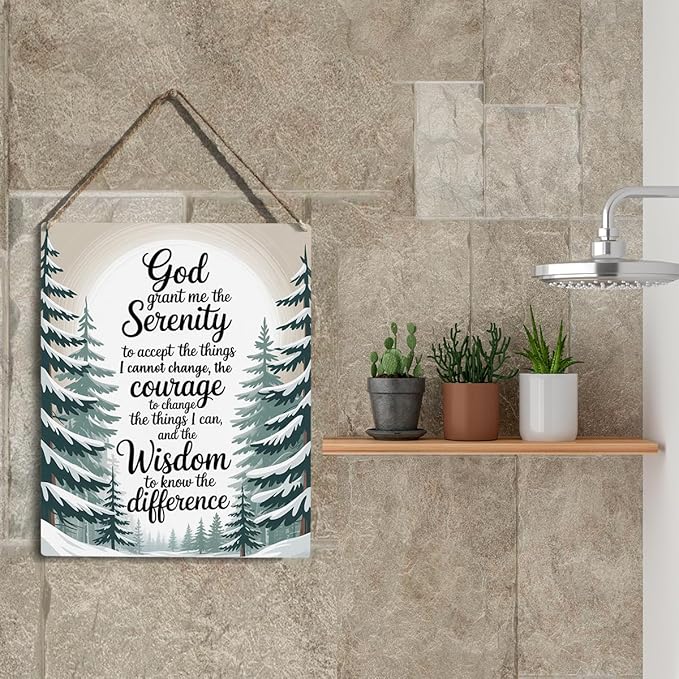 God Grant Me The Serenity, Bible Verses Winter Decor sign, Christian Prayer Room Wall Art Wooden Hanging Plaque 10 x 8 Inch, for Office Bedroom Living Room Home Decor