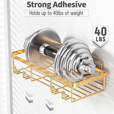 5 Pack Shower Caddy Organizer Rack Shelf for Inside Shower, Self Adhesive Wall Storage Basket Rustproof Stainless Steel Shampoo Holder Bathroom Accessory Decor Set, Gold