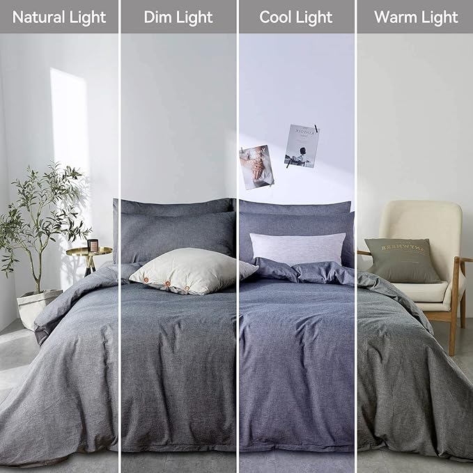 JELLYMONI Black 100% Washed Cotton Duvet Cover Set, 3 Pieces Ultra Soft Bedding Set with Zipper Closure. Solid Color Pattern Duvet Cover King Size(No Comforter)