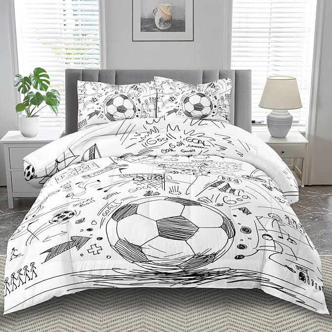 Football Sports Comforter Sets for Boys King,Soccer Comforter Sport Bedding for Boys Room,Gaming Bed Soccer Bedding King Set,Games Quilt Bedroom Bed Decor Kids and Teen