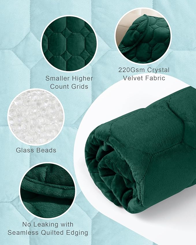 Cottonblue Weighted Lap Blanket 7lbs, Cozy Luxury Crystal Velvet Weighted Blanket for Adults, Small Weighted Blanket for Relaxation, Sleeping, Travel, Green, 29" x 24"