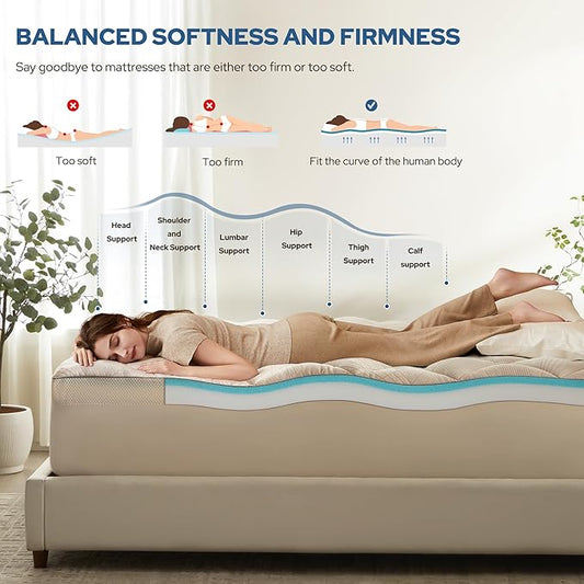 Bedlore 4-Inch Twin XL Mattress Topper for Back Pain - Dual Layer Medium Support (2" Gel Memory Foam + 2" Cooling Fluffy Pillow Top Pad), Breathable & Pressure Relief (Beige)