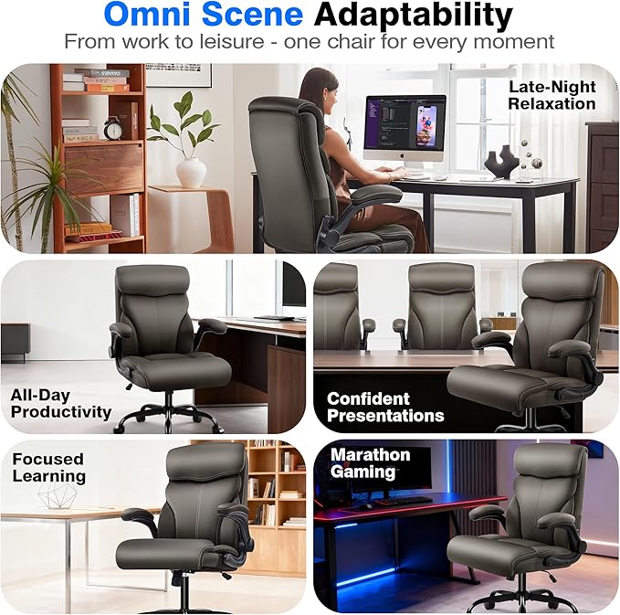 Office Chair - Executive High Back Breathable Comfy Desk Chair with Lumbar Support - Ergonomic Leather Rolling Swivel Computer Chair with Rock Function for Working Studying Gaming Relaxing