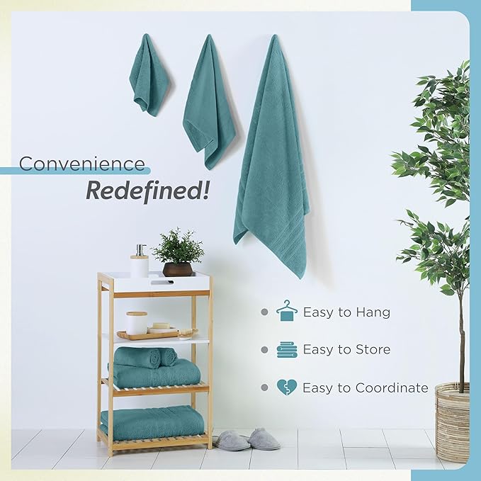 Martex 6-Piece Towel Set – Ultimate Performance – 100% Cotton – 2 Bath Towels – 2 Hand Towels – 2 Wash Cloths – Versatile – Low-Linting – Supersoft & Absorbent Bathroom Set – Easy Care – Larkspur Teal