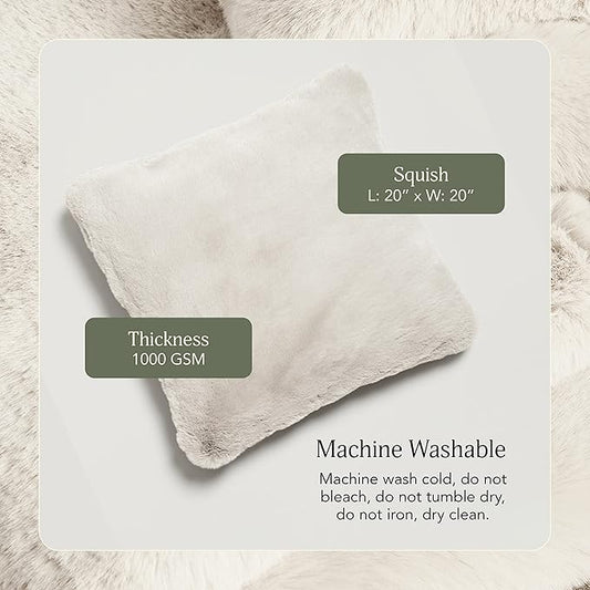 UnHide Squish - Faux Fur Pillow - Extra Soft Throw Pillow - Square Shaped Pillow, Polyester Fill - Machine Washable - Perfect for Living Room, Bedroom, or Guest Room - 20” x 20” - Snow White