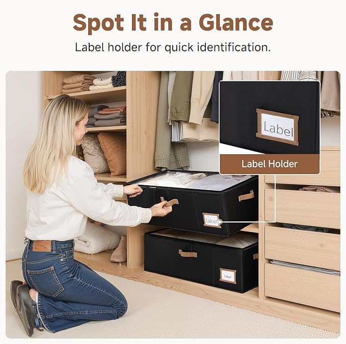 StorageWorks Under Bed Storage Bins, 10'' Underbed Storage Containers with Lid, 77L Clothes Organizer for Bedding, Blankets, Sweaters, Shoes, 2-Pack