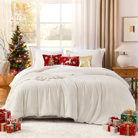 Litanika Comforter Set, Lightweight Solid Bedding Comforter Set, Fluffy Down Alternative Bed Set, Beige, Oversized Queen