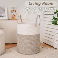 Large Woven Laundry Basket Hamper,100L Cotton Rope Storage Bin for Blankets,Toys and Clothes,Decorative Tall Nursery Hamper for Living Room,Baby Nursery,Bathroom and Bedroom,Brown