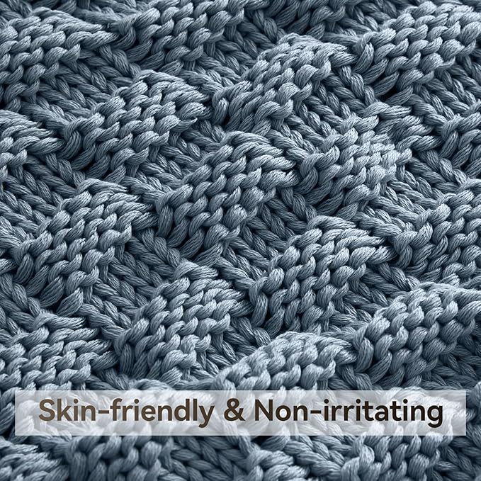 Knitted Weighted Blanket Kids, No Beads Heavy Blanket 40” x 60'' 7lbs, Breathable Chunky Knit Blanket, Cooling Weighted Blanket for Hot Sleepers, Christmas Home Decor (Light Blue)
