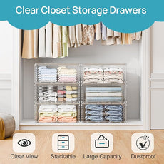 Vtopmart 2 Pack Large Clear Stackable Storage Drawers 27QT, Easily Assemble Plastic Closet Storage Bins, Dust-Proof UnderBed Organizer for Clothing, Sweater Organization