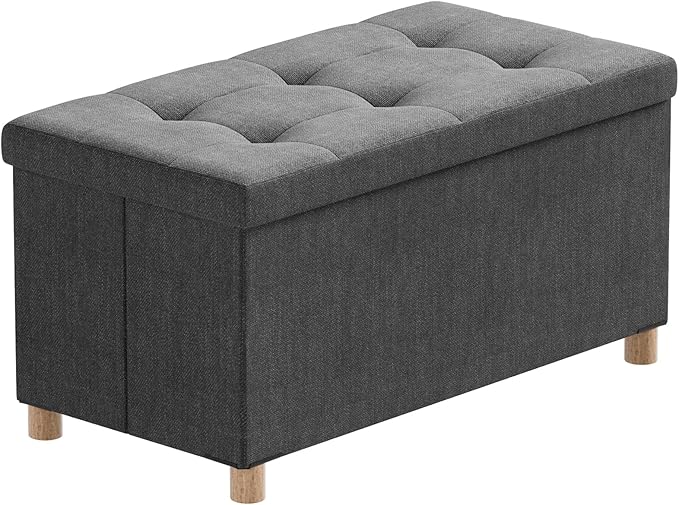 BRIAN & DANY 30 Inches Folding Storage Ottoman Bench, Ottoman with Storage Bench for Bedroom, Living Room, Entryway, Foot Rest with Legs, Dark Gery
