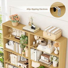 FOTOSOK 6-Tier Open Bookcase and Bookshelf Set of 2, Freestanding Display Storage Shelves Tall Bookcase for Bedroom, Living Room and Office, Natural