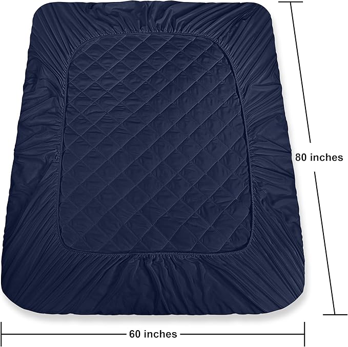 Utopia Bedding Quilted Fitted Mattress Pad, Queen Size, Elastic Fitted Mattress Topper Protector and Cover with Deep Pocket Stretches up to 16 Inches, Machine Washable (Navy)