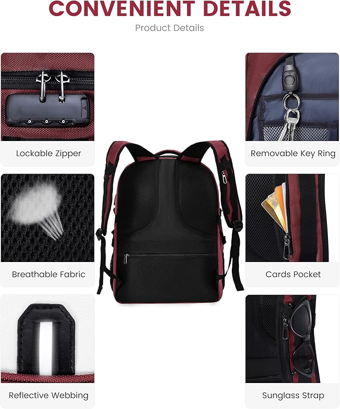 LOVEVOOK Rolling Laptop Backpack with Wheels, Waterproof Travel Carry On Business Backpack for Men, Fits 17 inch (17 inch, Red)