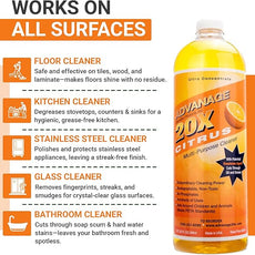 Advanage 20X Household Cleaner Concentrate Refill, 32 oz | Citrus All Purpose Cleaner | Multi Surface Dilute for Floors, Carpets, Glass, Counters, Appliances, and General Home Cleaning, USA Made