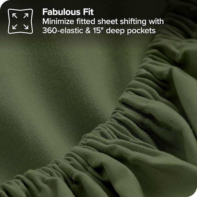 Bare Home Bed-in-A-Bag 7 Piece Comforter & Sheet Set - Queen - Goose Down Alternative - Ultra-Soft 1800 Premium - Bedding Set (Queen, Cypress/Cypress)