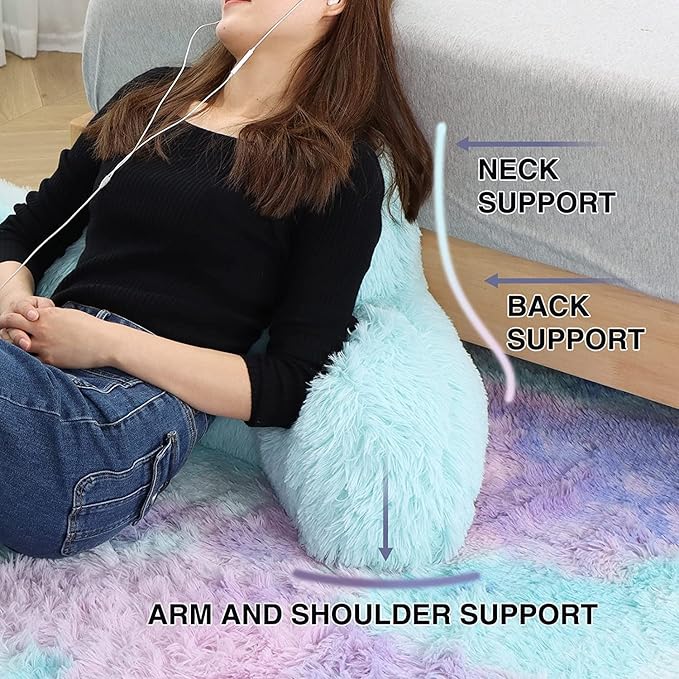 A Nice Night Faux Fur Reading Pillow Bed Wedge Large Adult Children Backrest with Arms Back Support for Sitting Up in Bed/Couch for Bedrest,YellowPink