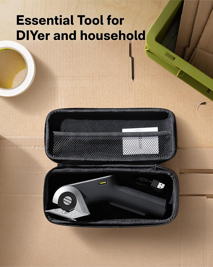 HOTO EdgeFlow Cordless Electric Scissors, Rechargeable Cardboard Cutter, Titanium Blade & LED Display, Self-Sharpening & Tool-Free Easy-Swap, Electric Box Cutter for Cardboard, Carpet, Leather