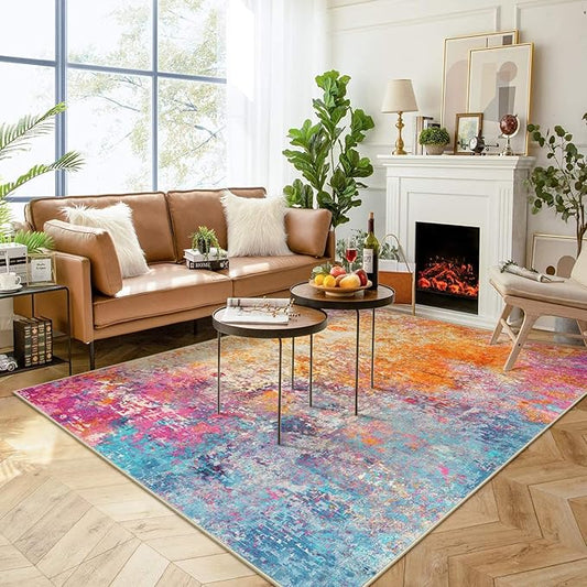 Lahome Modern Abstract Washable Living Room Rug, Colorful 8x10 Area Rugs for Bedroom Girls Kids Non Slip Low Pile, Large Soft Indoor Accent Carpet for Dining Room Table Home Decor