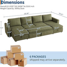 GarveeHome Sectional Sleeper Sofa with Pull Out Bed, Corduroy Modular Sectional 6 Seat Couch with Pull Out Couch and Storage Seat & 2 Ottomans, Convertible Couches for Living Room