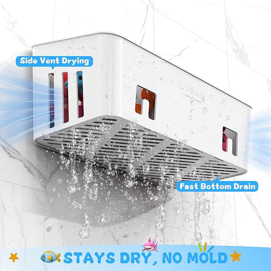 Lysam Bath Toy Storage 2 Packs, Large Bath Toy Holder with 3 Compartment, Quick Dry Bathtub Toy Organizer, Bath Tub Toy Net, Shower Toy Basket & Bin, Bathroom Accessories for Baby,Toddler,Kids（White）