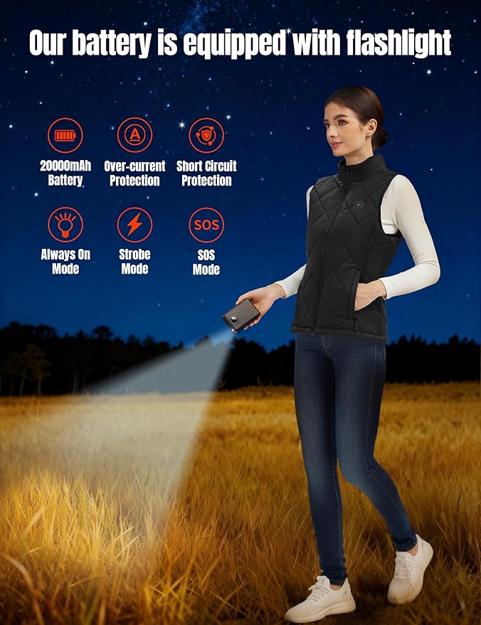 Professional Women's Heated Vest with 20000mAh Battery equipped with Flashlight