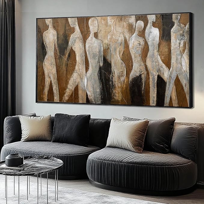 CHUDANHAO White and Brown Wall Art Graffiti Home Wall Decor Abstract Wall Pictures 24"x48" Decorations for Bedroom Dining Room Posters