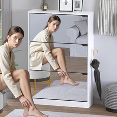 Shoe Cabinet with 3-Flip Mirror Drawers, Freestanding Shoe Rack Organizer with Hidden Handle, Slim Narrow Shoe Storage Cabinet for Entryway, Entrance, Hallway, Bedroom
