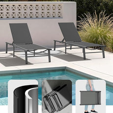 Ciokea Aluminum Outdoor Lounge Chair Set of 2- No Assembly Needed, Foldable Patio Chaise Lounge with 5 Adjustable Positions, Reinforced Frame for Extra Durability, Pool Beach Lounge Chair,Grey