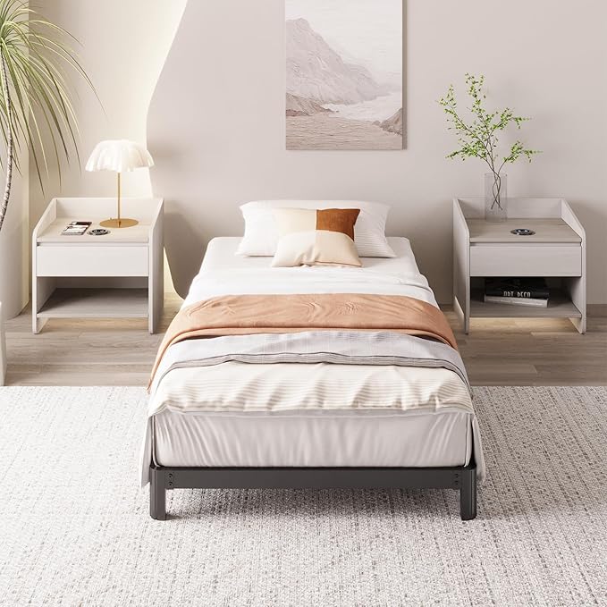 6 Inch Low Twin Bed Frames No Box Spring Needed, Heavy Duty Metal Twin Size Platform Bed Frame with Rounded Corner Legs, Easy Assembly, Noise Free, Black