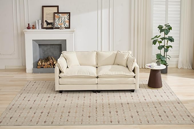 SoarFlash 77.95" Chenille Sectional Sofa, Comfy Modular Loveseat Sofa, Modern 2-Seat Couch Deep Seat Sofa Set for Living Room,Beige