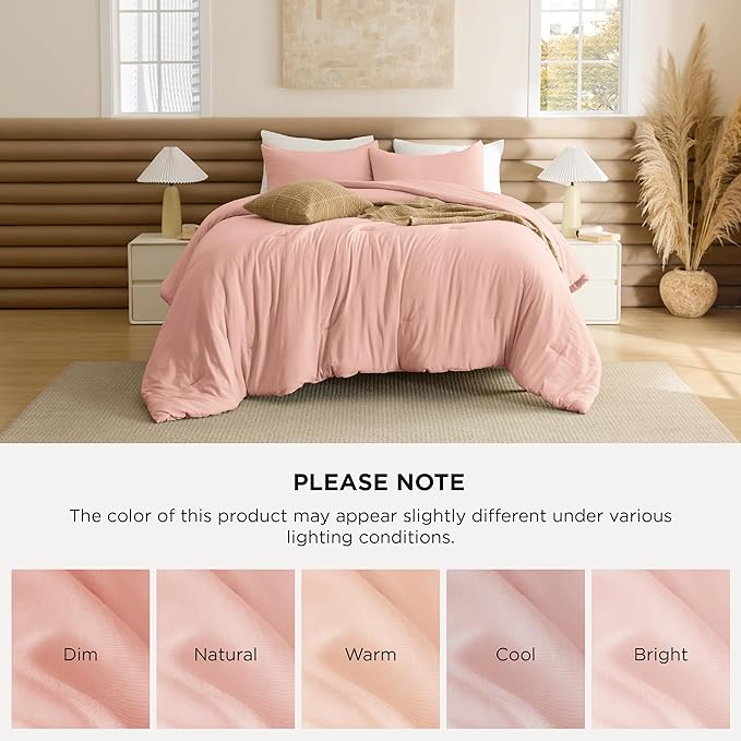 Bedsure California King Size Comforter Set, Blush Pink Soft Prewashed Bedding for All Seasons, 3 Pieces GentleSoft™ Bed Set, 1 Lightweight Comforter (104"x96") and 2 Pillowcases (20"x36")