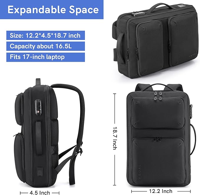 VGOAL Travel Laptop Backpack, Laptop Bookbag College Backpack Durable Water Proof with USB Charging Port for Men Women (FG6317-B)