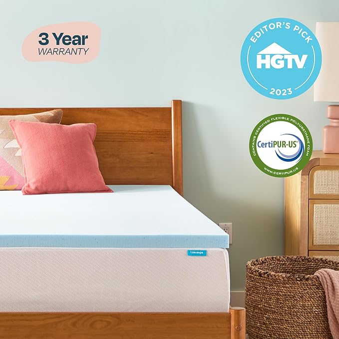 Linenspa 2 Inch Gel Swirl Memory Foam Mattress Topper – Cooling Gel Infused – Pressure Relieving Bed Topper - Mattress Pad – CertiPUR Certified - Twin Size