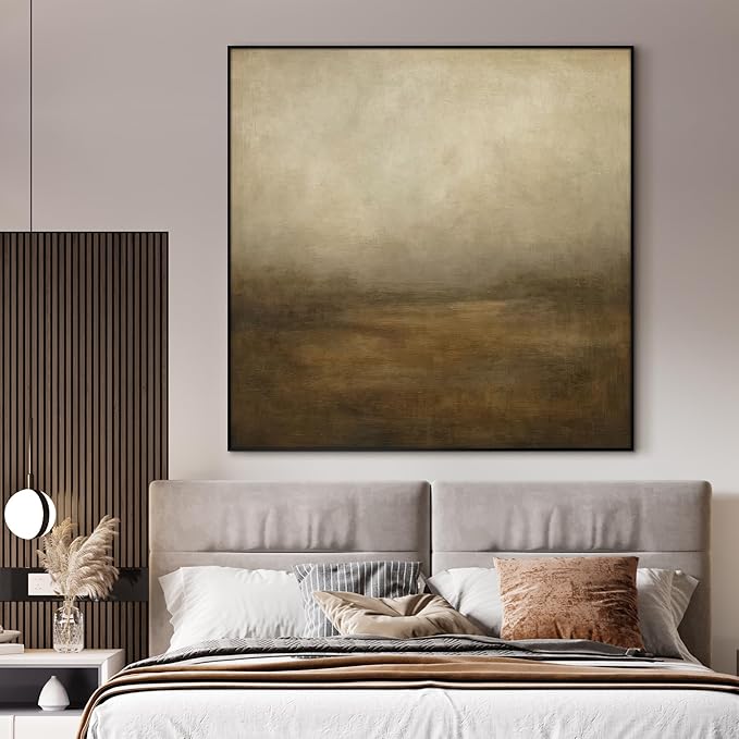 36"x36" Large Framed Wall Art - Soft Morning Field Warm Neutral Abstract Landscape (Frame Assembly Required)