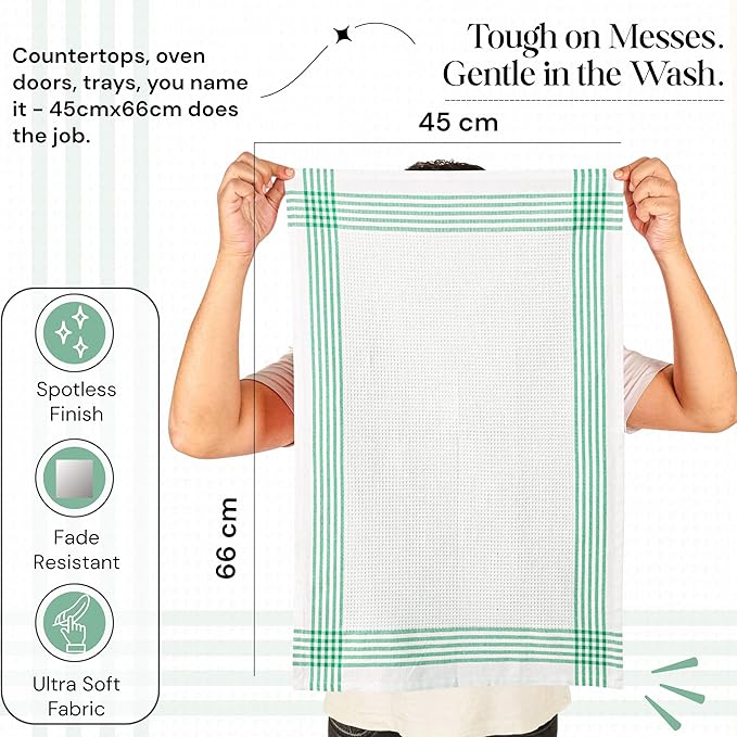 Dark Green Waffle Weave Kitchen Towels 5 Pack, 100% Cotton, 16x26 Inch, Ultra Absorbent, Quick Dry Dishcloths, Durable & Reusable Dish Towels for Home and Kitchen, Machine Washable