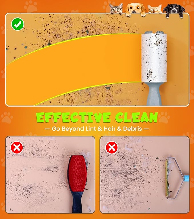 Lint Rollers for Pet Hair Extra Sticky, 600 Sheets Mega Value Set with 3 Upgraded Handles, 6 Rollers Portable Pet Lint Remover for Clothes, Furniture, Carpet, Dog & Cat Hair Removal