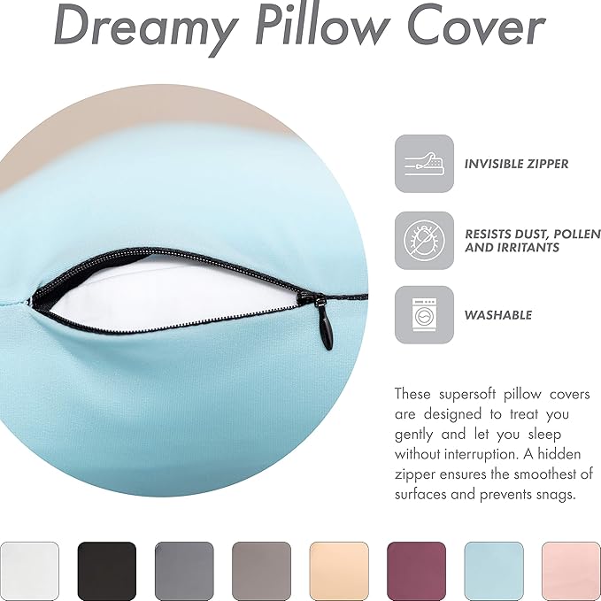 PILLOWY Cover Only for Premium Microbead Bed Pillow, Small Extra Smooth - Ultra Comfortable Sleep with Silk Like Anti Aging Cover 85% Spandex/ 15% Nylon Breathable, Cooling Sweet Baby Blue