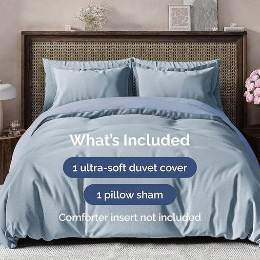 CGK Unlimited Duvet Cover Twin/Twin XL Size Set - Extra Soft Duvet Cover 68 x 90 with 1 Pillow Sham - Hotel Quality, Fade Free w/Zipper Closures & Ties - Bedding and Bed Linens Set (Heathered Blue)