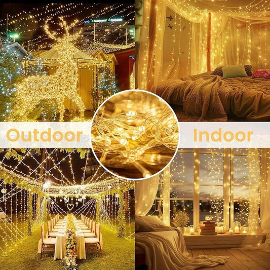 4 Pack Christmas String Lights Battery Operated with Timer, 132FT 400 LED Waterproof Twinkle Lights, 8 Modes Fairy Light for Indoor and Outdoor Bedroom Garland Tree Christmas Decorations (Warm White)