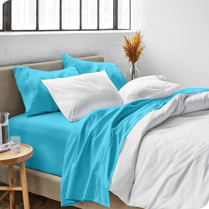 Bare Home Split King Sheet Set - 1800 Ultra-Soft Microfiber Bed Sheets - Double Brushed - Deep Pockets - Easy Fit - 5 Piece Set - Bed Sheets & Pillowcases (Split King, Aqua) BareHome