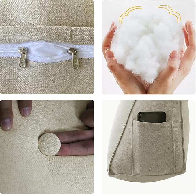 WOWMAX Triangular Headboard Pillow Bed Wedge Pillow for Headboard Full Size Wedge Pillow Headboard for Daybed Bunk Bed Large Bolster Pillow for Bed with Removable Cover, 85% Linen 15% Cotton Blend