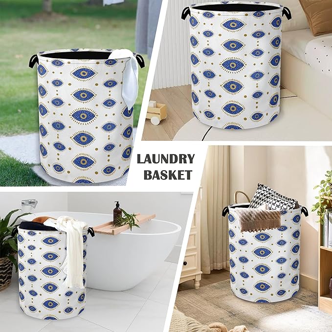 Evil Eyes Laundry Basket,Foldable Oxford Cloth Tote Bag Laundry Hamper Clothes Storage Bucket Organizer for Bedroom Laundry Storage Dormitories 16" x 20.8"