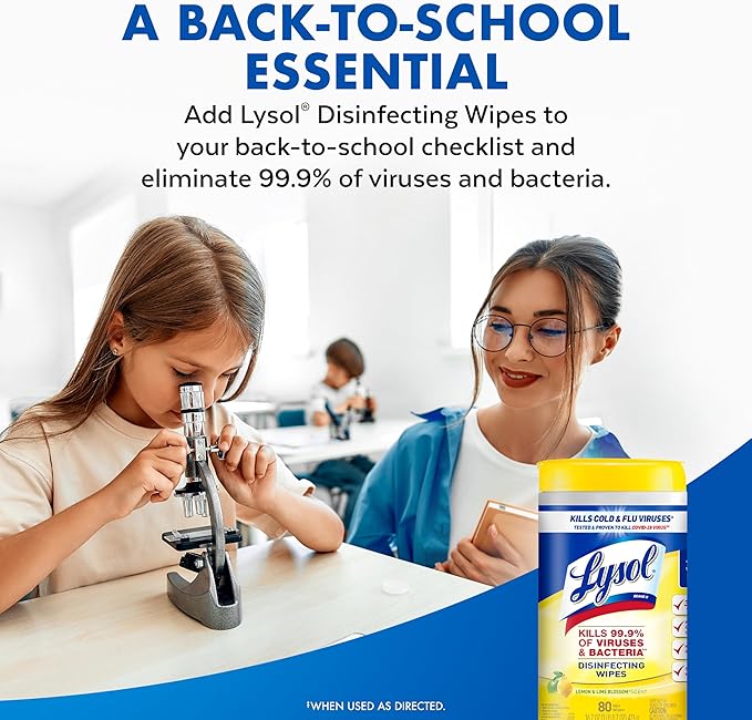 Lysol Disinfectant Wipes, Multi-Surface Antibacterial Cleaning Wipes, For Disinfecting and Cleaning, Lemon and Lime Blossom, Pack of 4 (Packaging may vary)