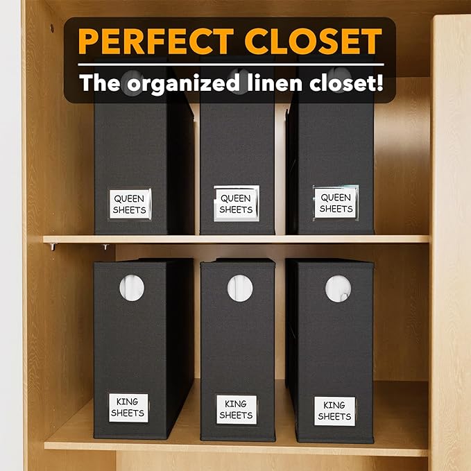 SpaceAid 6 Pack Bed Sheet Organizer and Storage, Foldable Sheet Organizer with Window for Linen Closet, Set Folder Keeper for Queen & King Size Bedding Storage (Black)