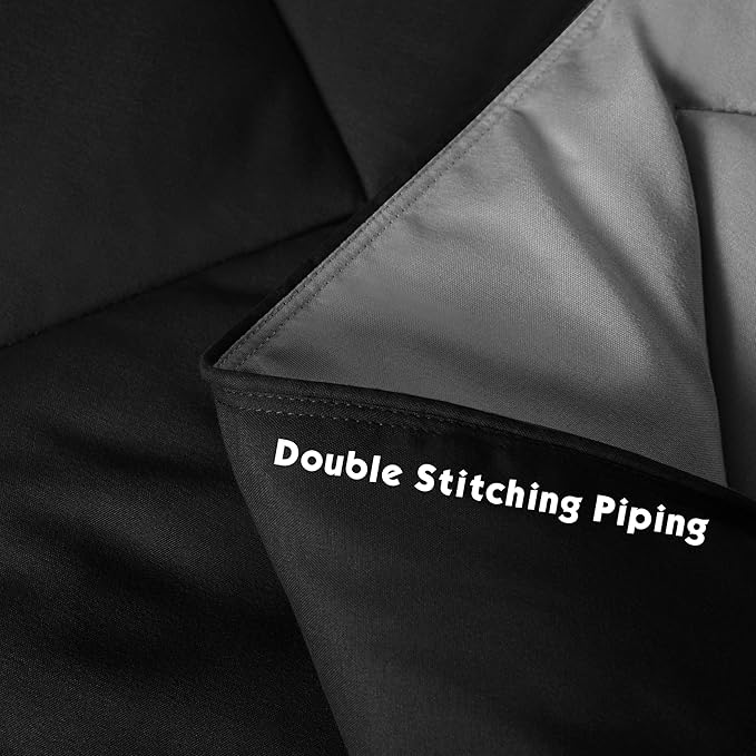 HIG 3pc Black Queen Size Comforter Set-All Season Reversible Down Alternative Comforter with Two Shams -Quilted Duvet Insert with Corner Tabs - Diamond Stitched Blanket - Breathable, Soft, Fluffy
