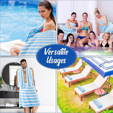 16 Pack Microfiber Bath Towels Bulk 27'' x 60'' Oversized Size Bath Towel Highly Absorbent Extra Large Soft Drying for Shower Beach Winter Salon Sport Gym Party (Stripes,Light Blue)