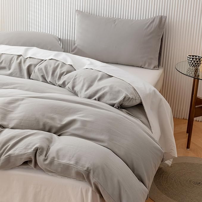 HeimenAogo Egyptian Cotton Duvet Cover Set California King, Ultra Soft and Breathable Comforter Cover with Zipper Closure, High Thread Count Long Staple Cotton Blanket Cover 3pcs, Light Grey
