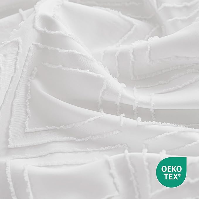 JELLYMONI Duvet Cover Full Size Bright White - 3PCS Boho Duvet Cover Set Plaid Polyester Tufted Bohemian Jacquard Knit Textured Comforter Cover 80×90in Rhombic Geometric Pattern Corner Ties & Zipper