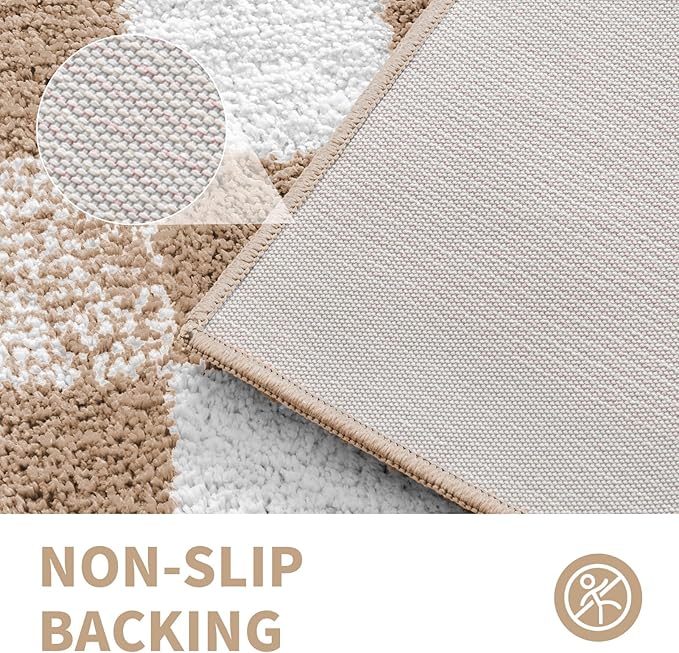 CozeCube Bath mats for Bathroom Non Slip, Fluffy Absorbent Microfiber Bath mat Washable, Aesthetic Bathroom Rugs, Large Beige Checkered Bath mat, Beige, 36" x 24"